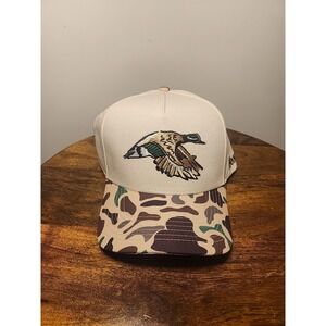 Hondo Mallard Duck Embroidered Snapback Hat Cream Camo Brim Mens Adjustable Cap
